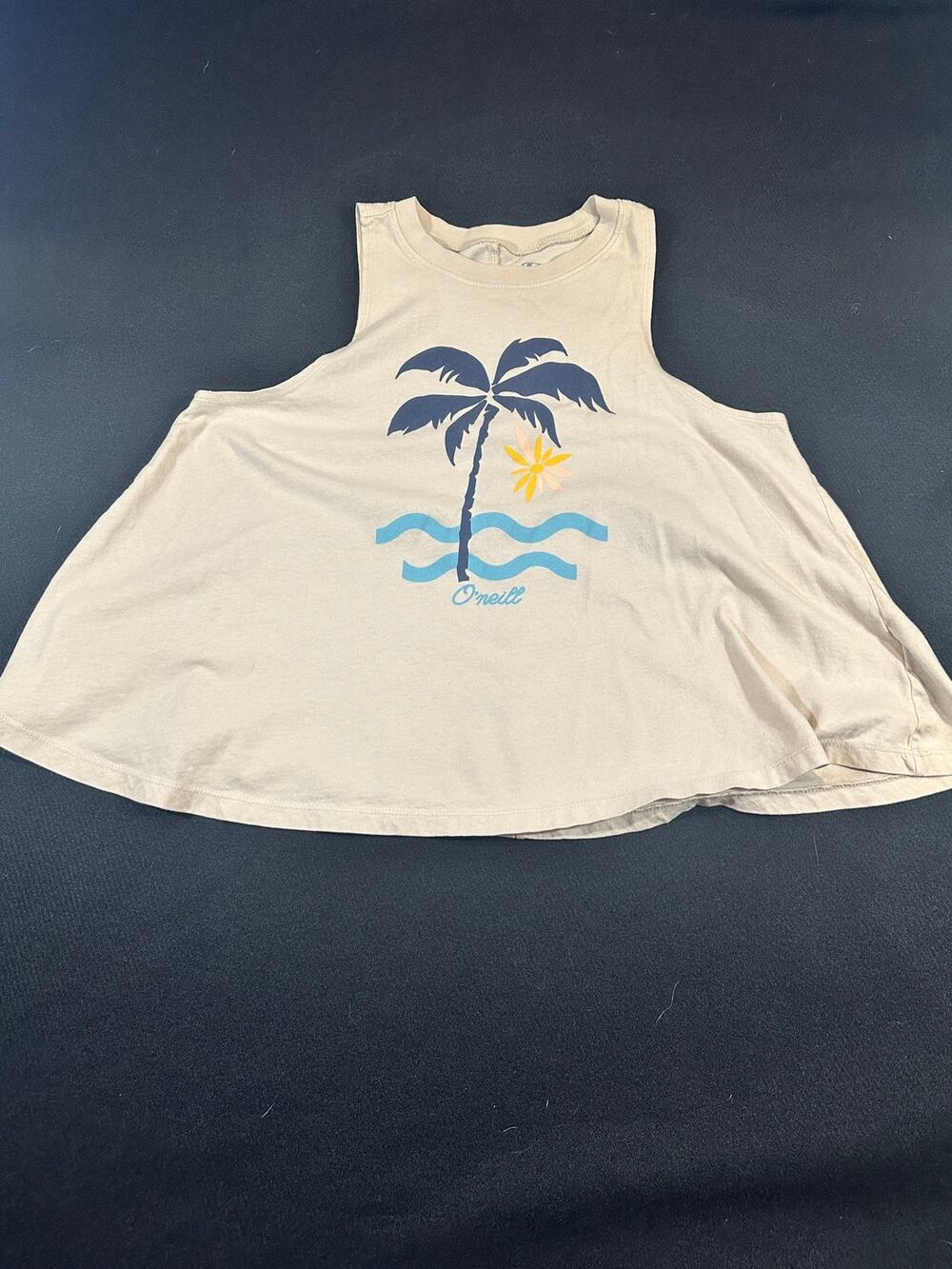 O’Neill Women’s M Palm Tree Graphic Tank Top Coastal Beach Surf Y2K Flowy